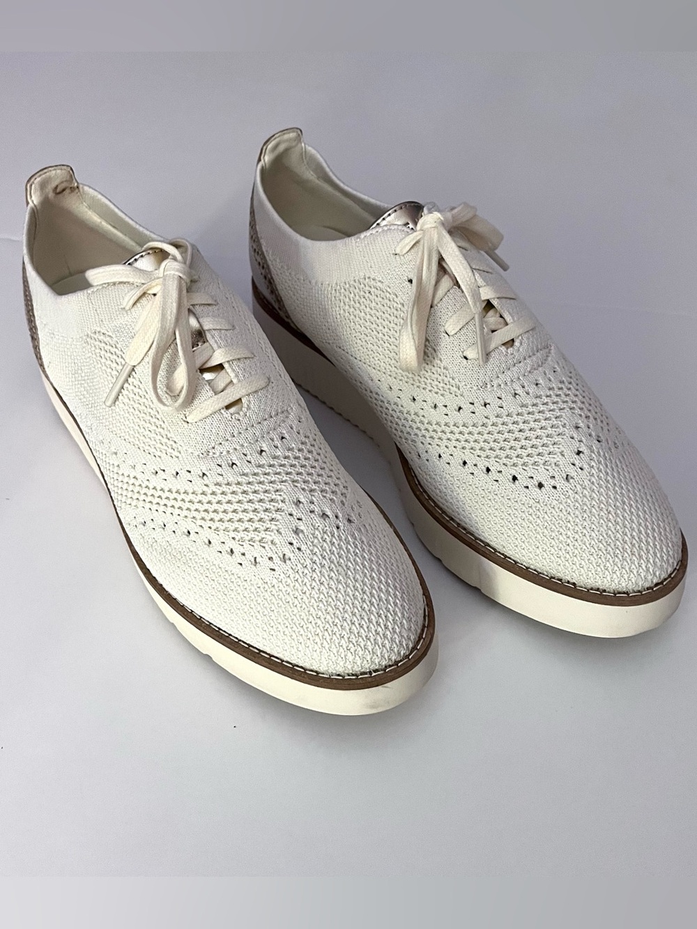 Cole Haan Grand City Platform Stitchlite Oxford - Ivory Gold Knit - 8
